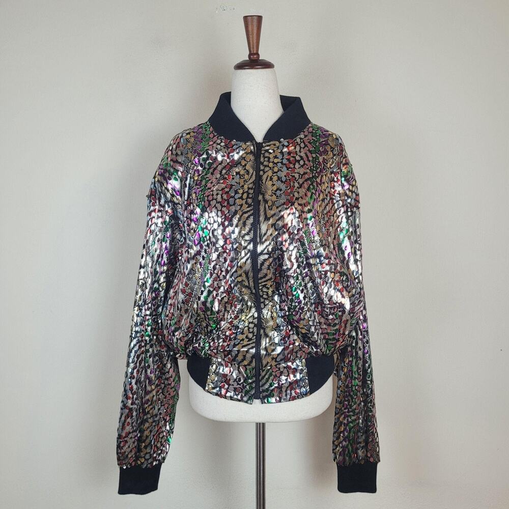 Vintage Silkworms High Fashion Jacket 4 Multicolor Sequin Bomber Satin 80s Party
